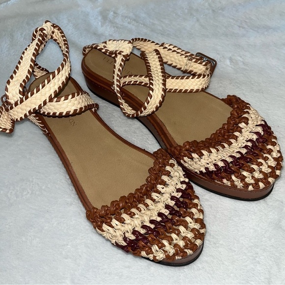 ULLA JOHNSON Polonio sandal tan brown 7 espadrille Fawn boho woven flat strap - Picture 5 of 10